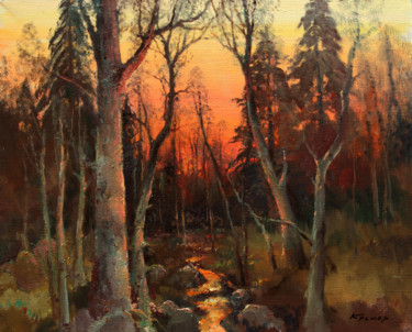 Peinture intitulée "Evening forest. Str…" par Mark Kremer, Œuvre d'art originale, Huile
