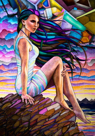 Рисунок под названием "Another sky" - Mark Kucherov, Подлинное произведение искусства, Цветные карандаши