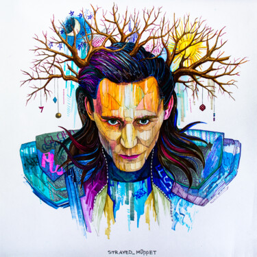Drawing titled "Loki" by Mark Kucherov, Original Artwork, Conté