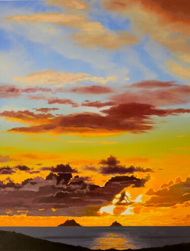 Pittura intitolato "Skellig Sunset" da Mark Zanker, Opera d'arte originale, Olio