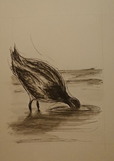 Рисунок под названием "Oiseau" - Marlène Bonnaffé, Подлинное произведение искусства, Чернила