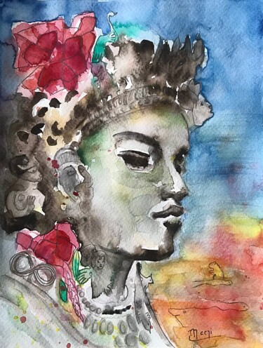 Ζωγραφική με τίτλο "Buddha_2108" από Marlène Regazzoni (MaOni), Αυθεντικά έργα τέχνης, Ακουαρέλα