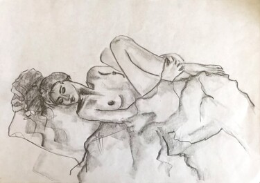 Disegno intitolato "FEMME AU REPOS" da Marlène Regazzoni (MaOni), Opera d'arte originale, Matita
