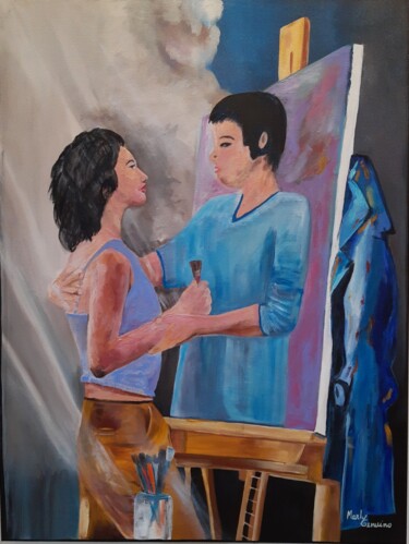 Painting titled "First Hug" by Marly Genuino, Original Artwork, Oil