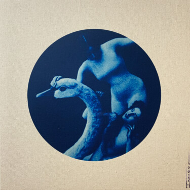 Printmaking titled "Indigo - Cygne" by Marly Indigo, Original Artwork, Digital Print Mounted on Wood Stretcher frame