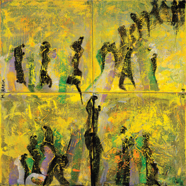 Painting titled "Silhouettes Stackin…" by Maroun Hakim, Original Artwork, Acrylic Mounted on Wood Stretcher frame