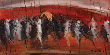 Painting titled "They Steal the Sun…" by Maroun Hakim, Original Artwork, Oil Mounted on Wood Stretcher frame