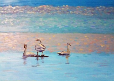 Картина под названием "Birds. Swans. Peace…" - Mariya Smirnova, Подлинное произведение искусства, Масло