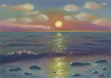 Pittura intitolato "Sea Sunset" da Mariya Smirnova, Opera d'arte originale, Pastello