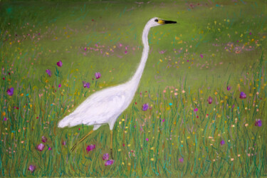 Schilderij getiteld "Bird. Egretta Alba…" door Mariya Smirnova, Origineel Kunstwerk, Pastel