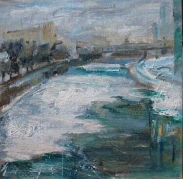 Картина под названием "Ice on river pleina…" - Maria Simbirkina, Подлинное произведение искусства, Масло Установлен на картон