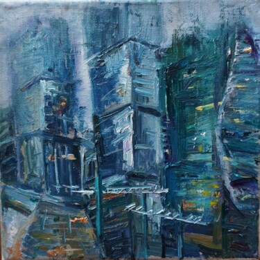 Painting titled "Towers painting fro…" by Maria Simbirkina, Original Artwork, Oil Mounted on Wood Stretcher frame
