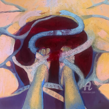Painting titled ""Root chakra"" by Marta Leim, Original Artwork, Acrylic Mounted on Wood Stretcher frame