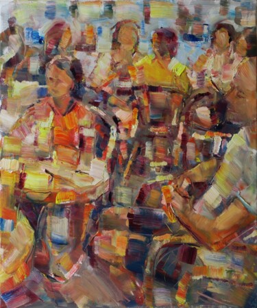 Painting titled "Café à Kazimierz" by Marta Lipowska, Original Artwork, Oil Mounted on Wood Stretcher frame