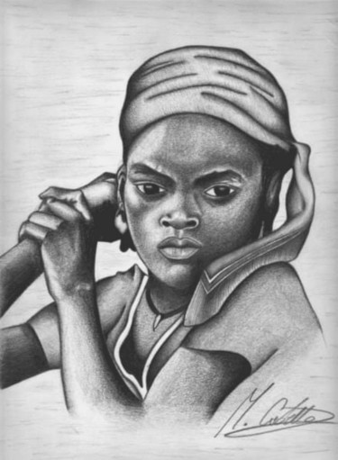 Disegno intitolato "Giovane africana" da Marta Castellani, Opera d'arte originale, Grafite