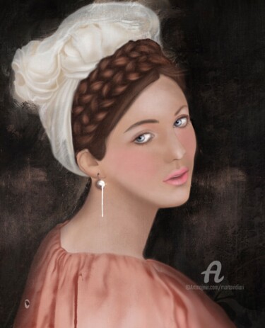 Digital Arts titled "“Girl with pearl-ne…" by Marta Vidiari, Original Artwork, Digital Painting