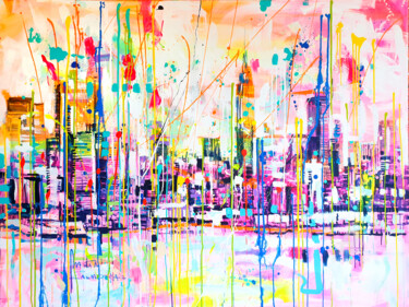 Schilderij getiteld "Colors of New York" door Marta Zawadzka, Origineel Kunstwerk, Acryl Gemonteerd op Frame voor houten bra…