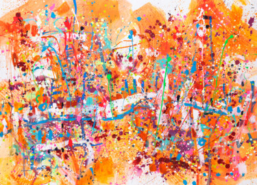 Картина под названием "Orange flowers" - Marta Zawadzka, Подлинное произведение искусства, Акрил Установлен на Деревянная ра…