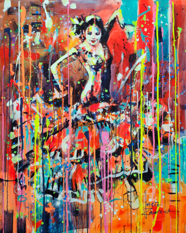 Malarstwo zatytułowany „Red dance” autorstwa Marta Zawadzka, Oryginalna praca, Akryl Zamontowany na Drewniana rama noszy