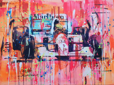 Painting titled "Senna in McLaren" by Marta Zawadzka, Original Artwork, Acrylic Mounted on Wood Stretcher frame