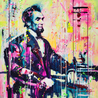 Painting titled "Abraham Lincoln" by Marta Zawadzka, Original Artwork, Acrylic Mounted on Wood Stretcher frame