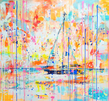 Painting titled "Summer Cruise" by Marta Zawadzka, Original Artwork, Acrylic Mounted on Wood Stretcher frame