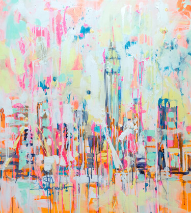 Painting titled "New York Awaken" by Marta Zawadzka, Original Artwork, Acrylic Mounted on Wood Stretcher frame