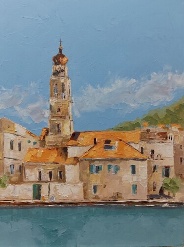 Painting titled "Pucisca village on…" by Marinko Šarić, Original Artwork, Oil