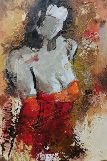 Painting titled "Woman in a red dres…" by Marinko Šarić, Original Artwork, Oil