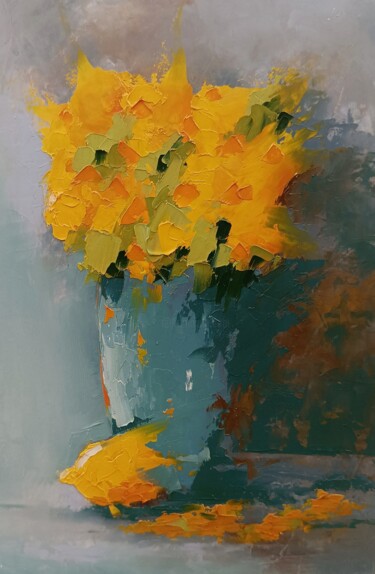 Schilderij getiteld "Abstract yellow flo…" door Marinko Šarić, Origineel Kunstwerk, Olie