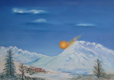 Painting titled "" 6 février retour…" by Martial Dumoulin, Original Artwork, Oil Mounted on Wood Stretcher frame