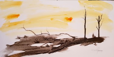 Dibujo titulada "lever de soleil sur…" por Martial Perrucon, Obra de arte original, Tinta