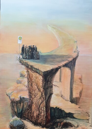 Malerei mit dem Titel "Das große Warten 2.0" von Martin E. Kramer, Original-Kunstwerk, Acryl