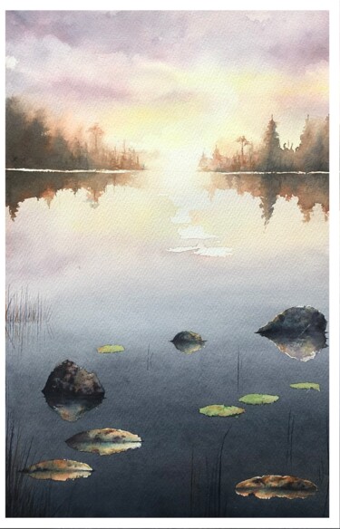 Ζωγραφική με τίτλο "The Lake Hörnen" από Martin S, Αυθεντικά έργα τέχνης, Ακουαρέλα