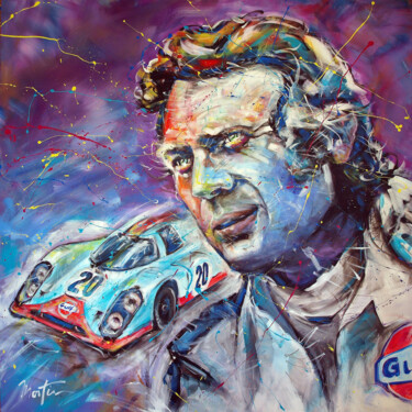 Painting titled "Steve McQueen Le Ma…" by Martin Street-Art, Original Artwork, Acrylic Mounted on Wood Stretcher frame
