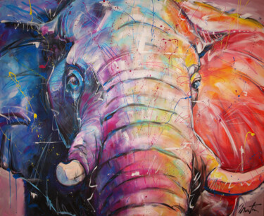 Pintura intitulada "Elephant" por Martin Street-Art, Obras de arte originais, Acrílico Montado em Armação em madeira