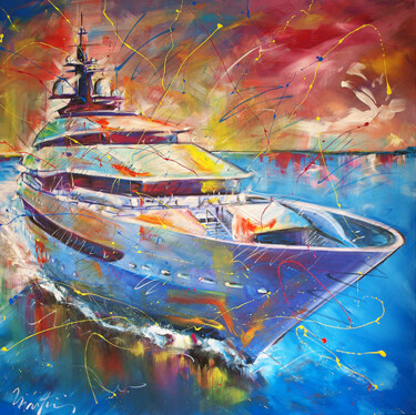 Pintura intitulada "The Yacht" por Martin Street-Art, Obras de arte originais, Acrílico Montado em Armação em madeira