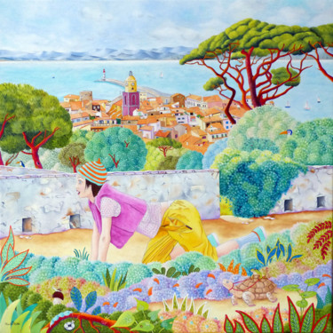 Painting titled "A SAINT-TROPEZ J'AI…" by Martine Alison, Original Artwork, Oil Mounted on Wood Stretcher frame