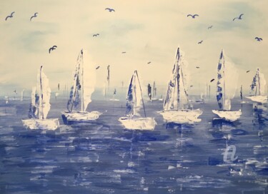 Картина под названием "la flottille" - Martine Chalet-Aspert, Подлинное произведение искусства, Акрил
