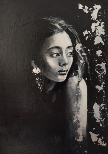Peinture intitulée "Jeune femme pensive" par Martine Banacer, Œuvre d'art originale, Acrylique Monté sur Châssis en bois