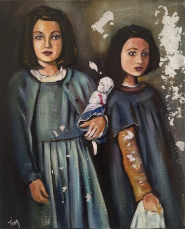 Painting titled "Les deux fillettes" by Martine Banacer, Original Artwork, Acrylic Mounted on Wood Stretcher frame