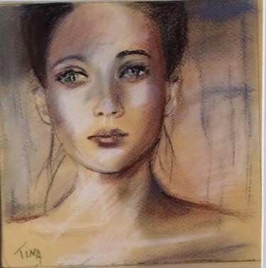 Drawing titled "songeuse" by Martine Banacer, Original Artwork, Pastel