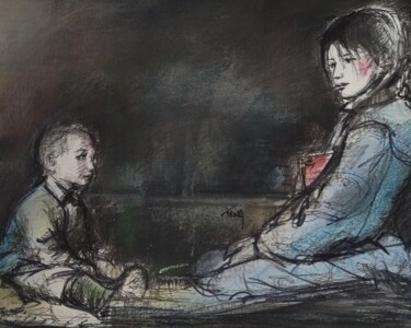 Rysunek zatytułowany „Enfant et mère” autorstwa Martine Banacer, Oryginalna praca, Marker