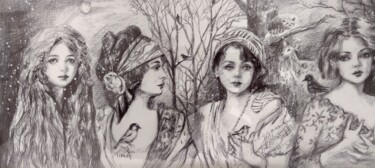 Desenho intitulada "Les Fées" por Martine Banacer, Obras de arte originais, Canetac de aerossol