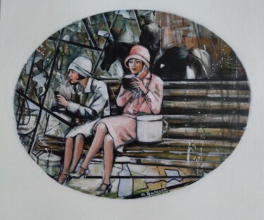 Painting titled "Les coquettes" by Martine Banacer, Original Artwork, Acrylic Mounted on Wood Stretcher frame