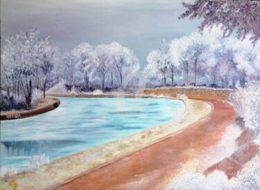 Schilderij getiteld "Canal gelé" door Martine Bonnerave, Origineel Kunstwerk, Olie