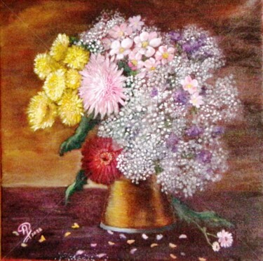 Pintura intitulada "Gypsophile en bouqu…" por Martine Bonnerave, Obras de arte originais, Óleo