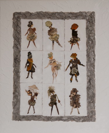 Collages titled "Les 9 figurines" by Martine Capdeville-Lacomme, Original Artwork