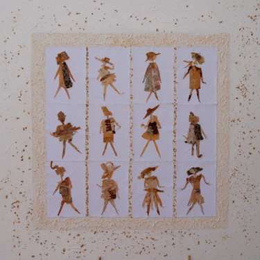 Collages titled "Les 12 figurines" by Martine Capdeville-Lacomme, Original Artwork