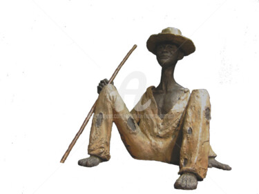 Скульптура под названием "Homme assis" - Martine France Moreau, Подлинное произведение искусства, Бронза